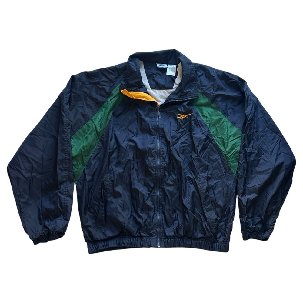 Vintage Reebok Full Zip Colorblock Logo Windbreaker Jacket Navy Blue Men’s Large